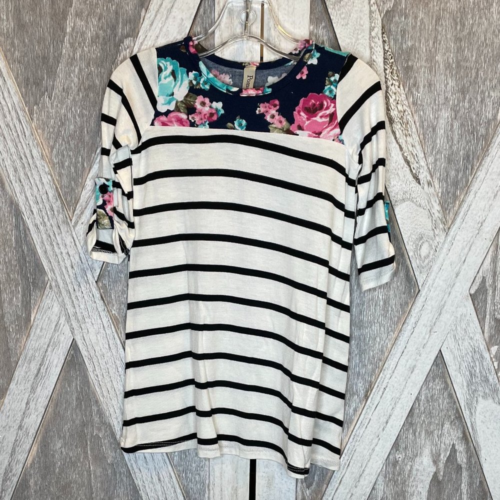 Toddler Striped and Floral 3/4 Sleeved Top